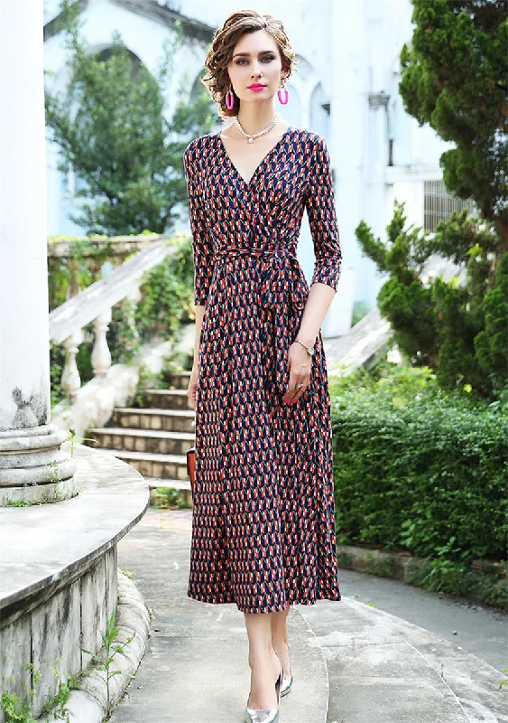 Year-End Sale TWO PEARS-V-neck Belted Surplice Dress