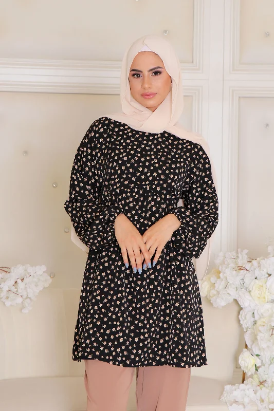 Buy Now kim Floral Smock Top- Black