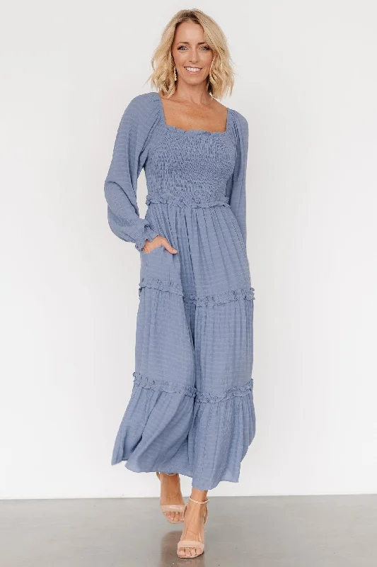 stylish dressRowan Tiered Dress | Slate Blue