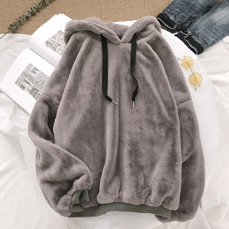 Price Fest Autumn Winter Coats Soild Sweet Hooded Women Harajuku Loose Casual Warm Hoodies Ladies Fleece Flannel Pullover Female Sweatshirt