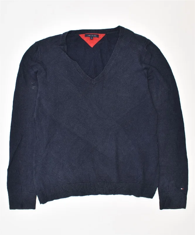 Limited Availability TOMMY HILFIGER Womens V-Neck Jumper Sweater UK 18 XL Navy Blue Cotton