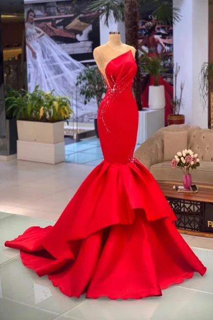 Exclusive Access Designer Long Red Sleeveless Mermaid Prom dresses,F04804
