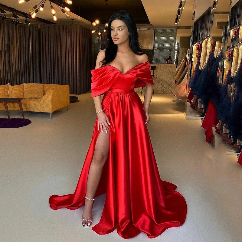 Limited Time Discount Evening Dresses for Women 2022 One Shoulder Capped Sleeve Formal Party Gowns Side Split Long Robe De Soiree,LW057