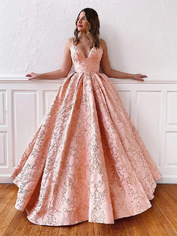 flowy dressV Neck Pink Lace Prom Gown with Corset Back Corset Back Prom Formal Evening Dresses,DP083