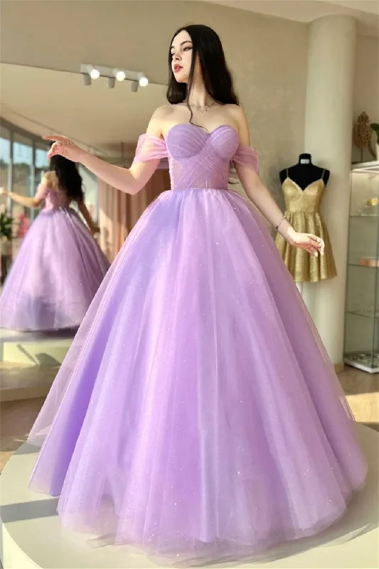 denim dressLilac Off-the-Shoulder Lace-Up Tulle Long Prom Dress,DP039