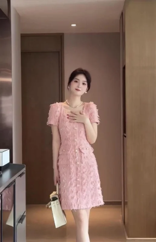 Clearance Sale Elegant Tweed Pink Dress
