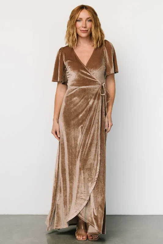 satin dressKatelyn Velvet Maxi Wrap Dress | Taupe