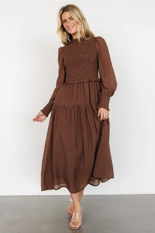 casual knit dressDaria Smocked Maxi Dress | Brown