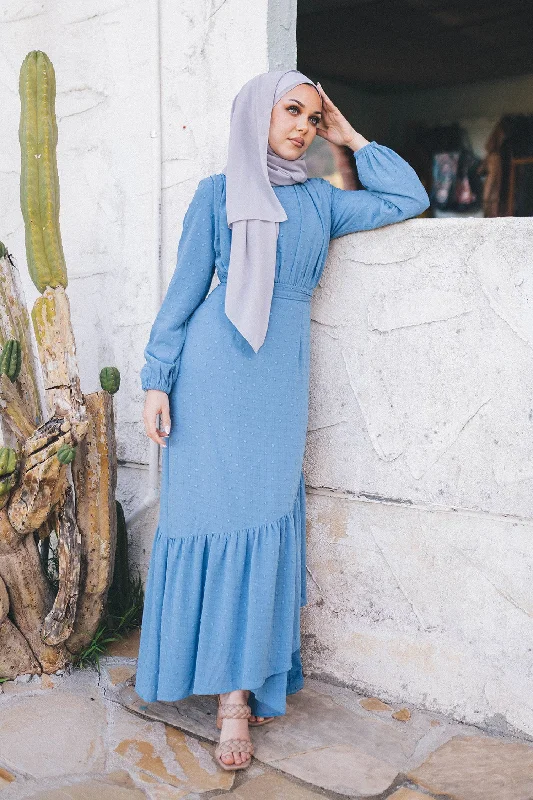 Extra Savings Thalia Textured Maxi Dress- Blue Gray